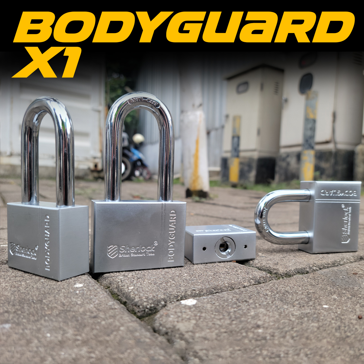 Bodyguard X1 Gembok Bodyguard X1 dengan tangkai Anti Cut® dan Cover Cylinder Anti Congkel